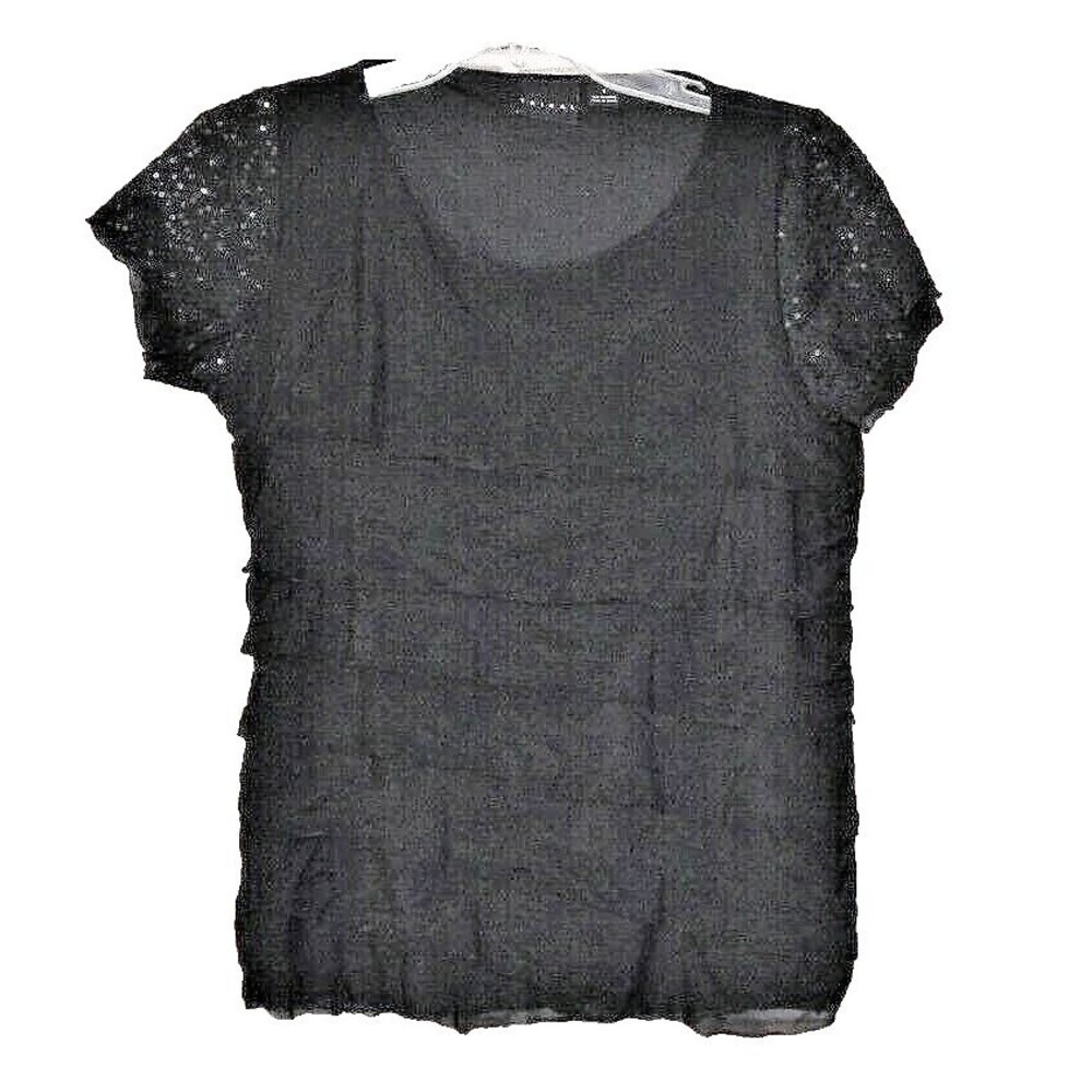 Tribal Layered Black Women's  Size S Top T Shirt Blouse Sequins Cap Sleeve